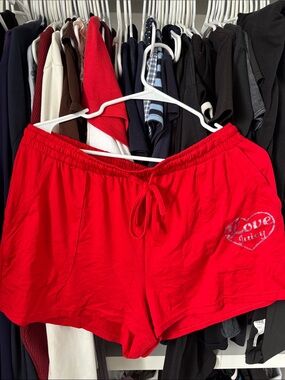 Juicy Couture Bright Red 'Love Juicy' Embroidered Athletic Shorts